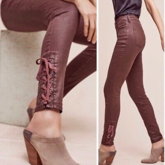 Anthropologie Pants - Pilcro & the Letterpress Anthropologie Lace Up Ankle Pants Burgundy 25 Pleather.